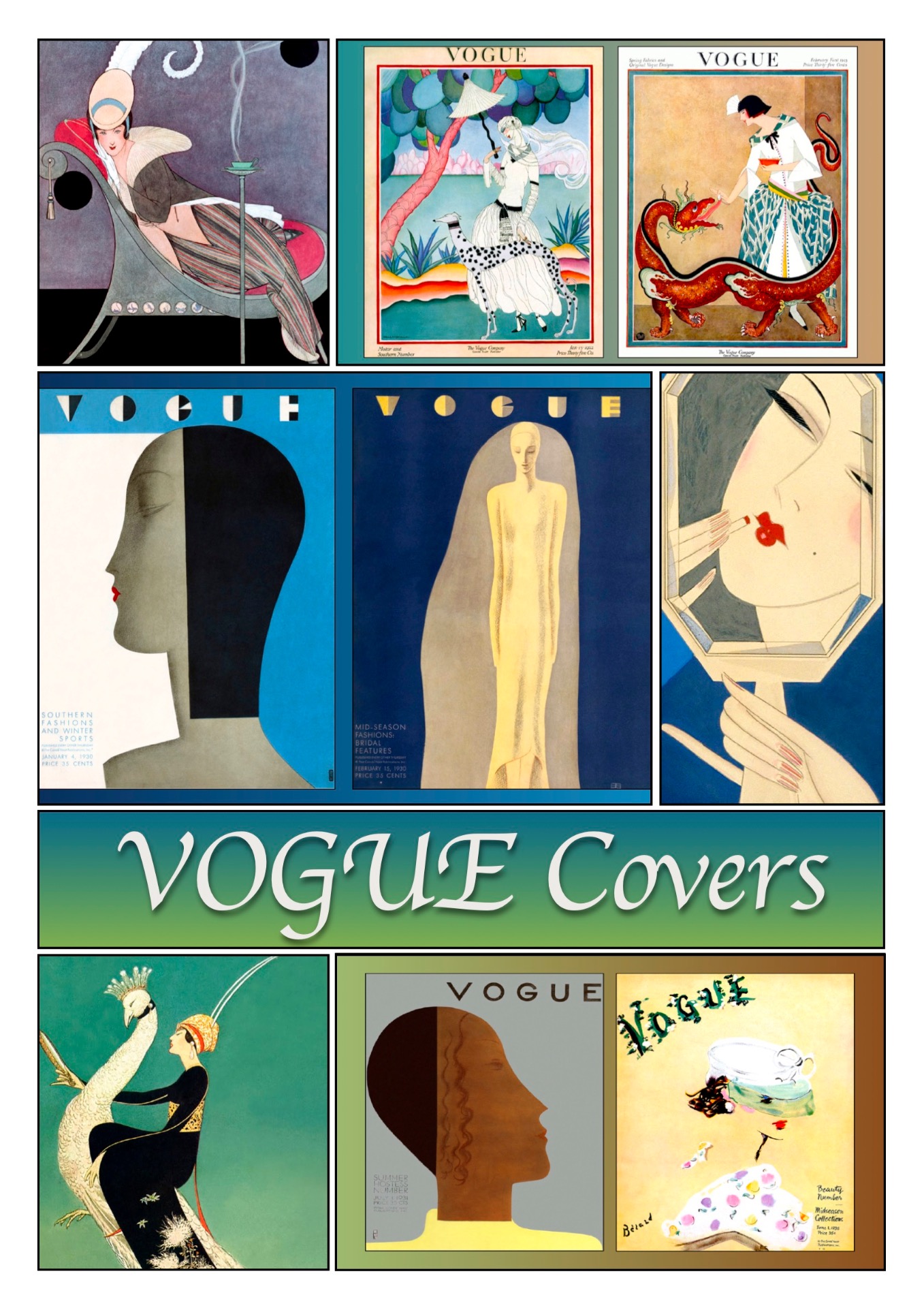 12 nuovissimi poster con 24 copertine iconiche della rivista Vogue, che rappresentano una vera cronologia visiva del costume nel primo Novecento.