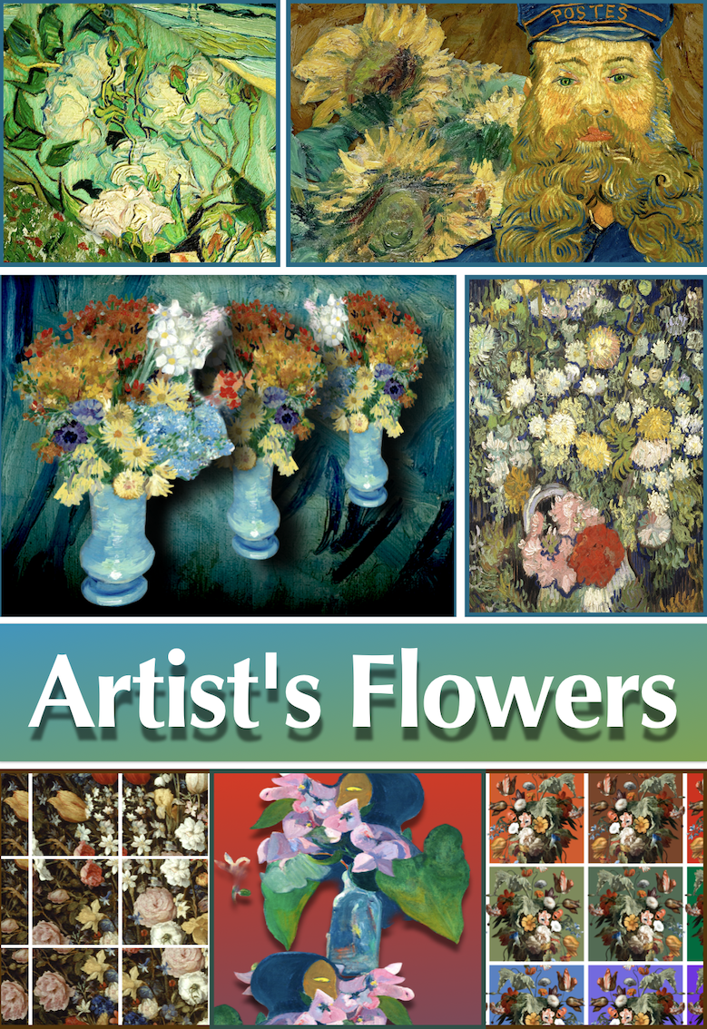 12 poster di nuovi collage, dove i fiori sono il tema centrale e ricorrente nella storia dell'arte, fino a diventare espressioni emotive e astratte dell'animo dei grandi artisti. Primo fra tutti, Vincent van Gogh.